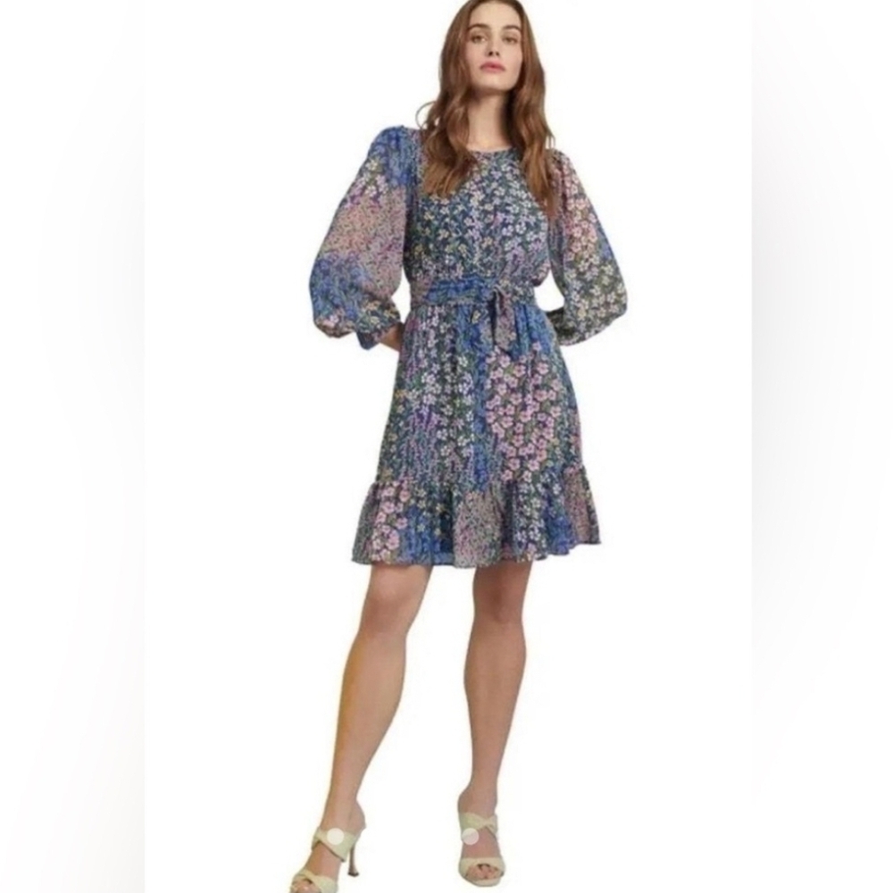 Rachel Parcel Floral Blue Dress with Belt